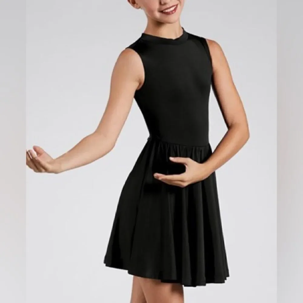 WEISSMAN Dance Costume black jersey Keyhole Back Skater Dress child IC 7/8